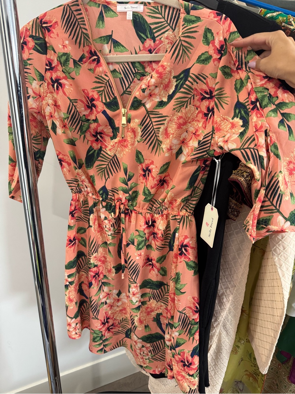 Stella Tweed Peach Floral Zip-Front Women’s Dress